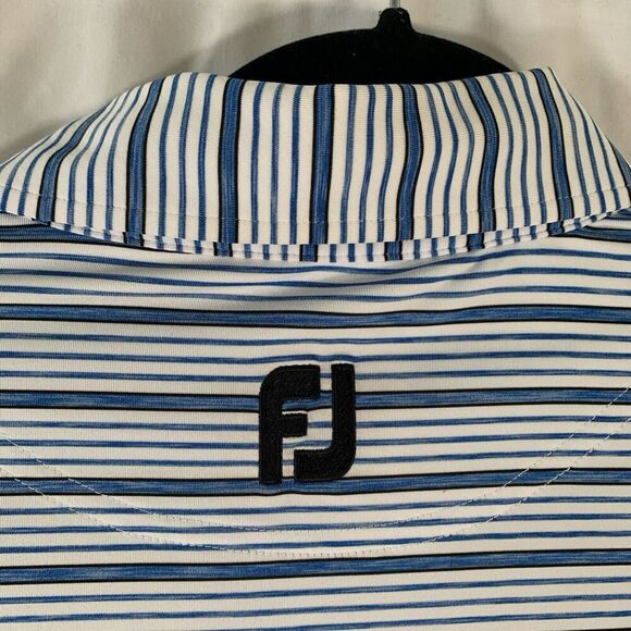 FootJoy Golf Polo Shirt Men's Large White Blue Striped Short Sleeve 1/4 Button - Picture 7 of 7